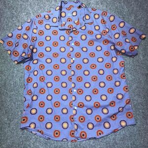 Tasso Elba Mens Short Sleeve Button Up Shirt Blue Geometric Print Size XL